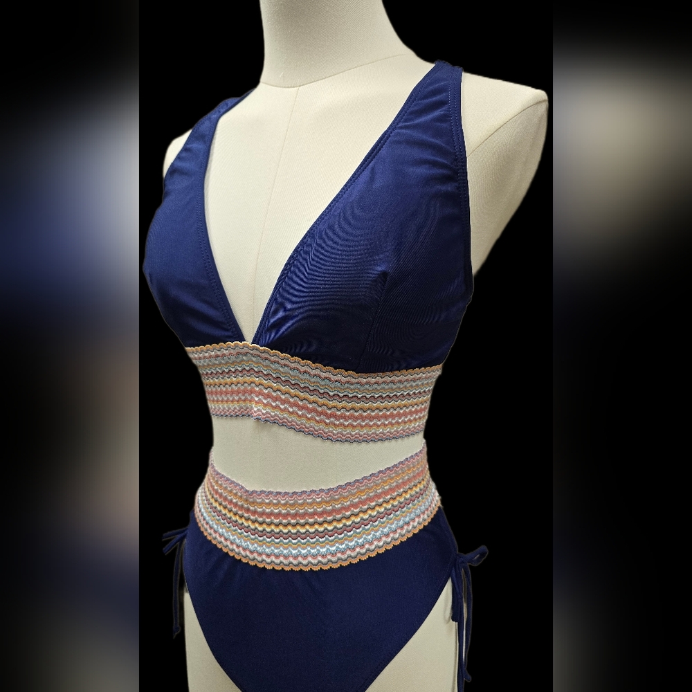 Navy Crochet-Trim Two-Piece Swimsuit